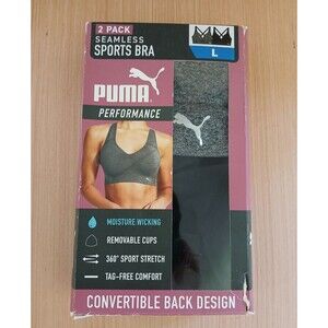 Women's Large 2 Pack Seamless Sports Bra Puma Performance Moisture Wicking